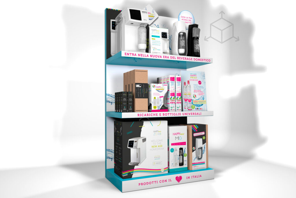 HappyFrizz Spa- Ideazione e simulazione 3D espositore per GDO