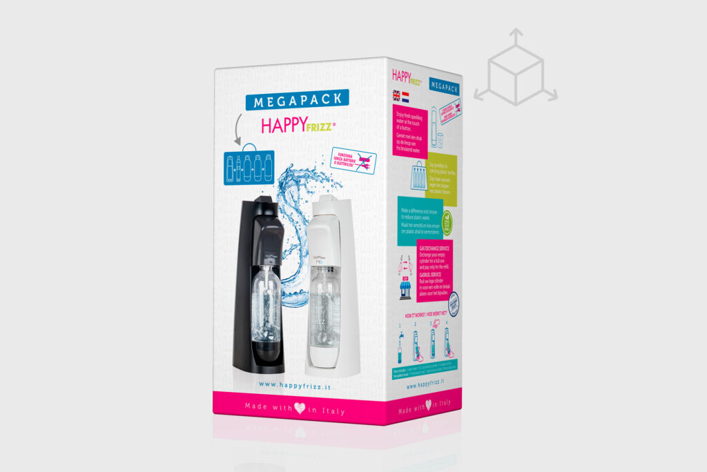 HappyFrizz Spa- ideazione e simulazione 3D packaging GDO